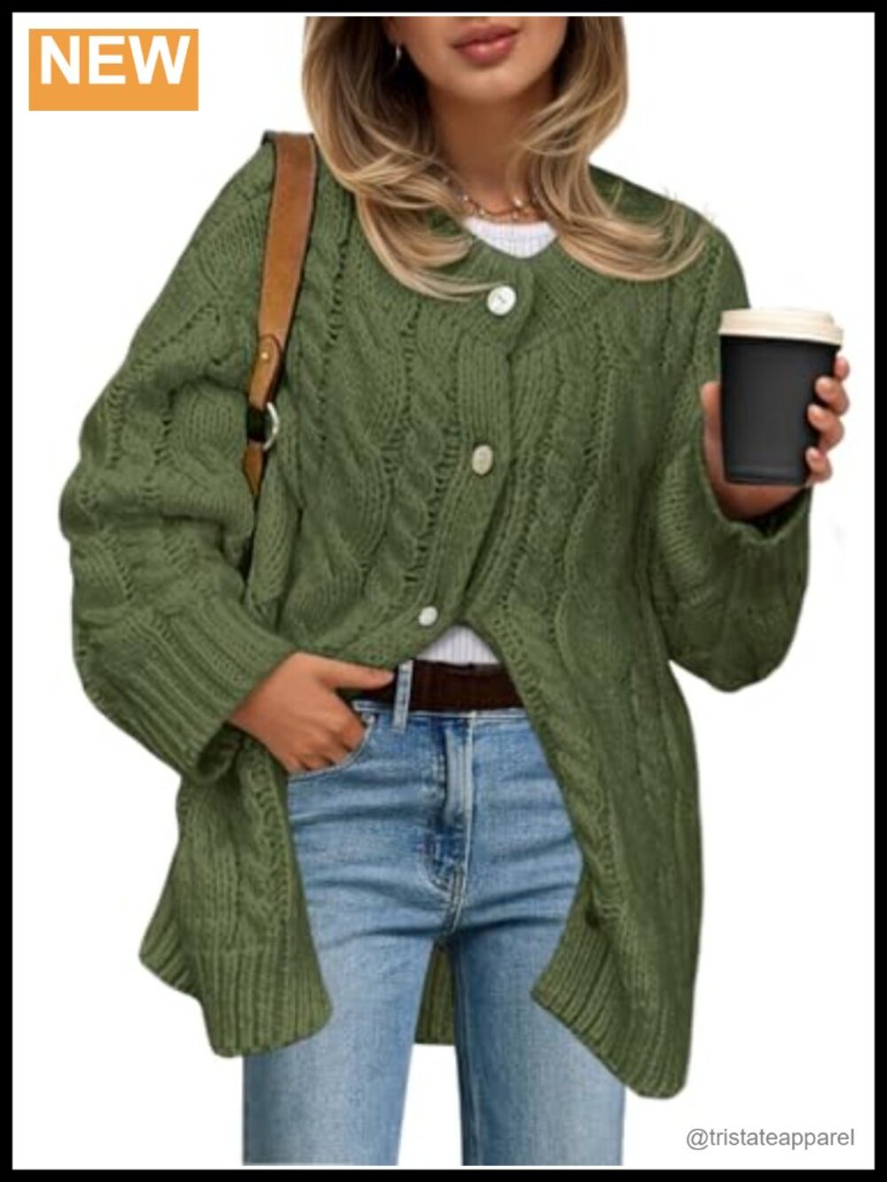 Chunky Cable Knit Cardigan Sweater Dress Long Sleeve Button Up Womens